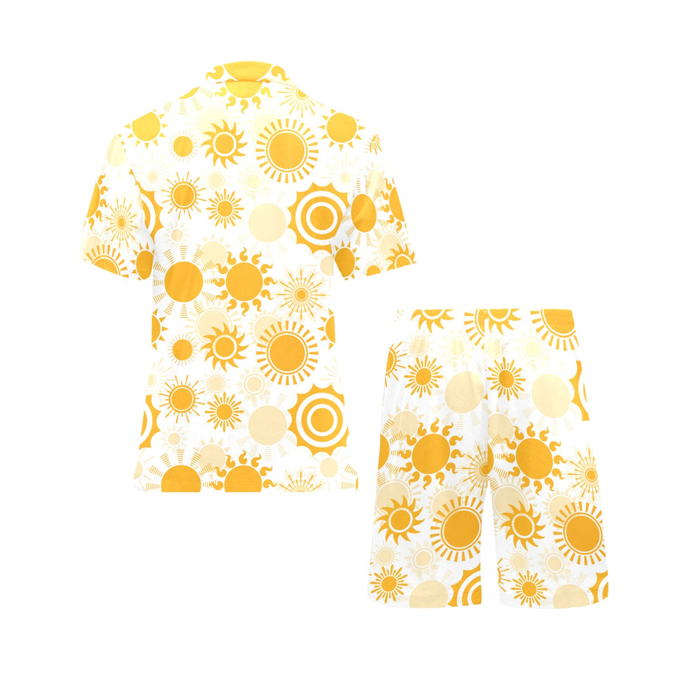 Sun design pattern Men's V-Neck Short Pajama Set