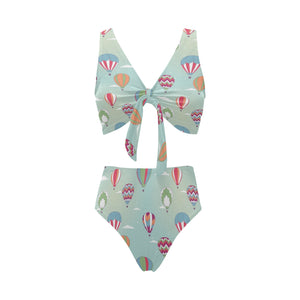Hot Air Balloon design Pattern Chest Bowknot High Waisted Bikini Swimsuit