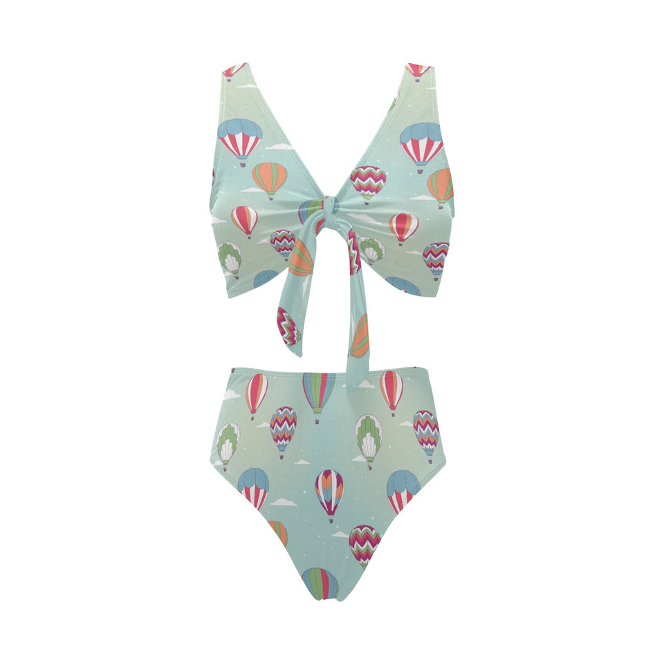 Hot Air Balloon design Pattern Chest Bowknot High Waisted Bikini Swimsuit