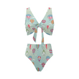 Hot Air Balloon design Pattern Chest Bowknot High Waisted Bikini Swimsuit