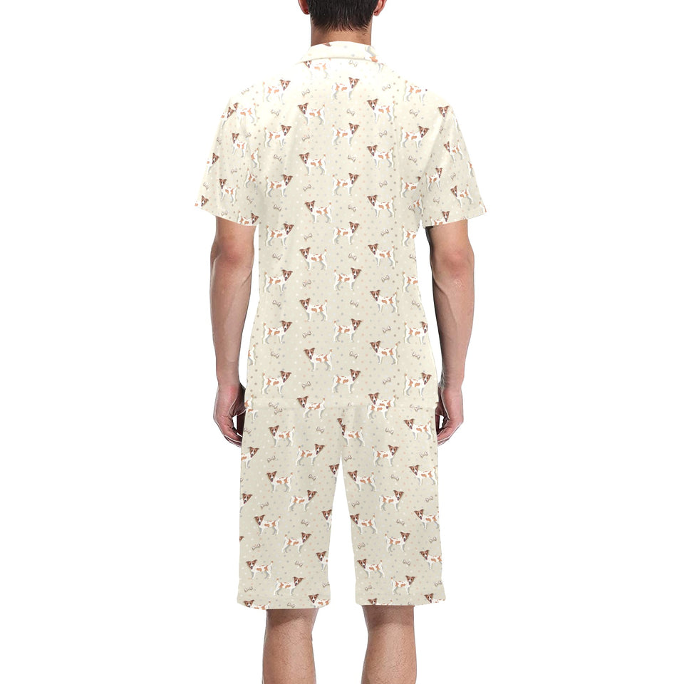 Jack Russel Pattern Print Design 02 Men's V-Neck Short Pajama Set