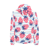 Strawberry pattern blue lines background Men's Padded Hooded Jacket