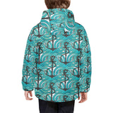 Anchor nautical green background Kids' Boys' Girls' Padded Hooded Jacket