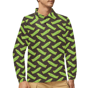 Green Peas Pattern Print Design 05 Men's Long Sleeve Polo Shirt