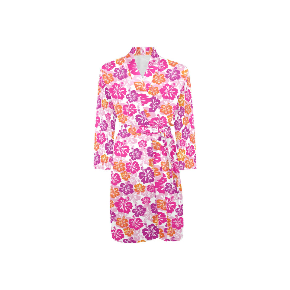 Hibiscus Pattern Print Design 01 Men's Long Sleeve Belted Night Robe