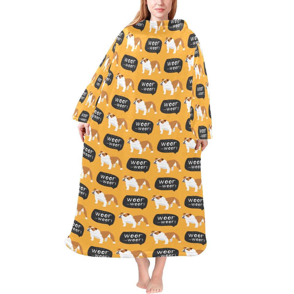 English Bulldog Pattern Print Design 04 Blanket Robe with Sleeves