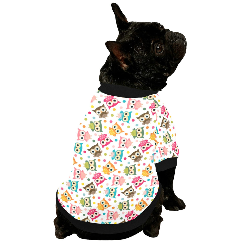 Color cute owl pattern All Over Print Pet Dog Round Neck Fuzzy Shirt