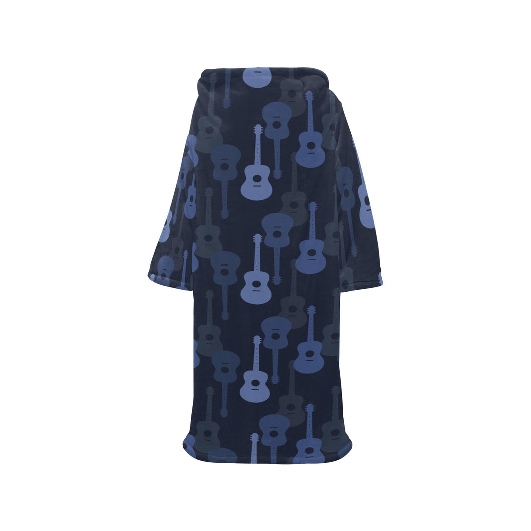 Blue Theme guitar pattern Blanket Robe with Sleeves