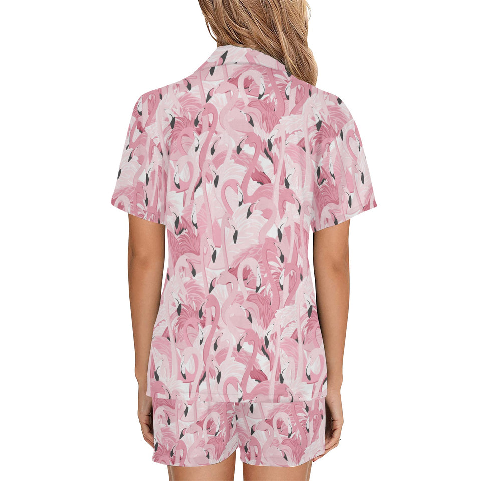 Pink flamingos pattern background Women's V-Neck Short Pajama Set