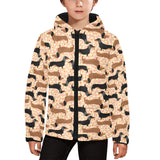 Dachshund floral background Kids' Boys' Girls' Padded Hooded Jacket
