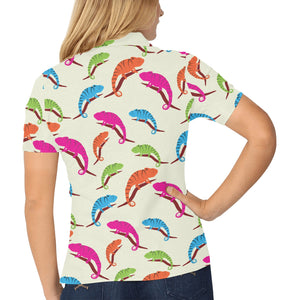 Colorful Chameleon lizard pattern Women's All Over Print Polo Shirt