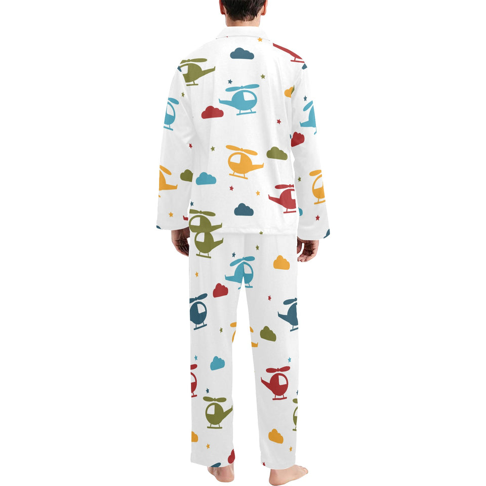 Colorful helicopter pattern Men's Long Pajama Set