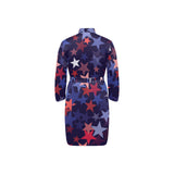 Red blue star pattern Men's Long Sleeve Belted Night Robe