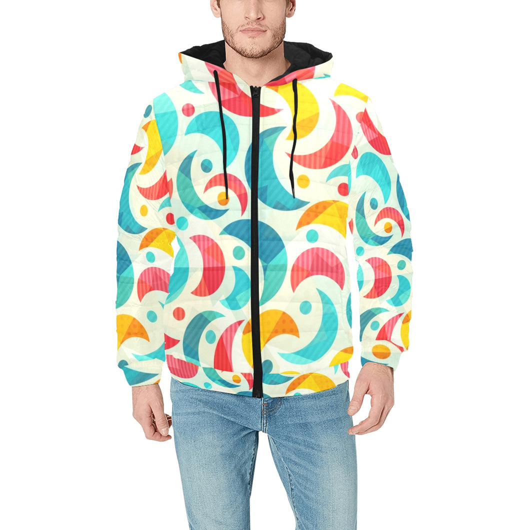 Colorful moon pattern Men's Padded Hooded Jacket