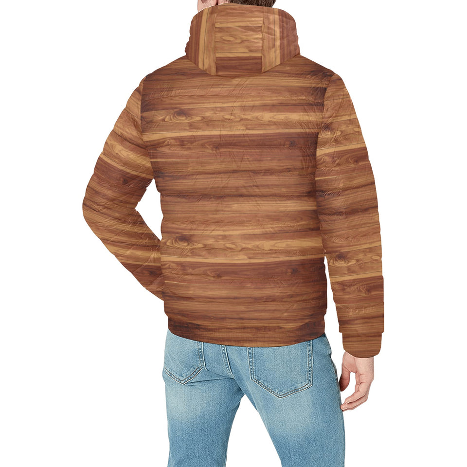 Wood Printed Pattern Print Design 04 Men's Padded Hooded Jacket