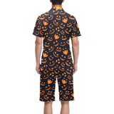 Halloween pattern Pumpkin background Men's V-Neck Short Pajama Set