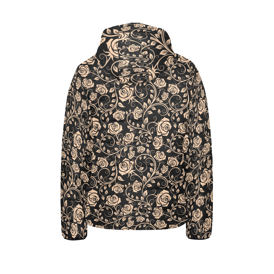 Rose Pattern Print Design 04 Kids' Boys' Girls' Padded Hooded Jacket