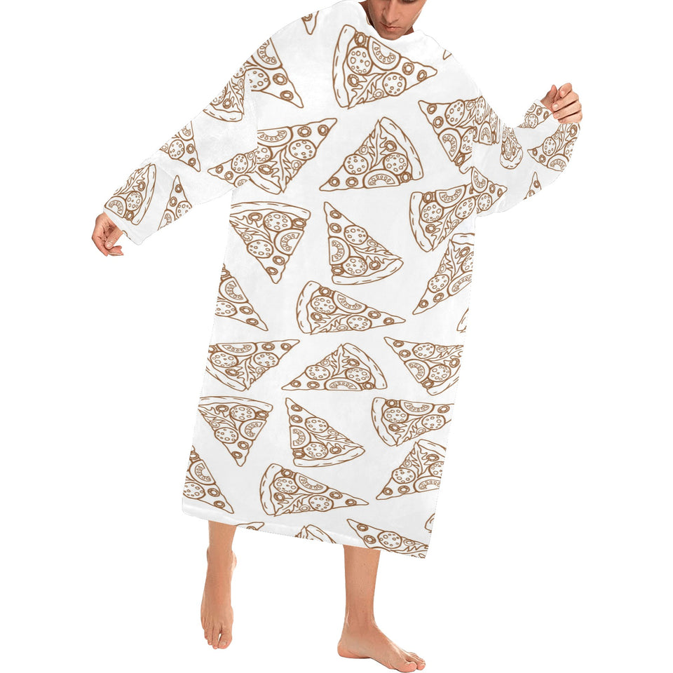 Hand drawn pizza pattern Blanket Robe with Sleeves