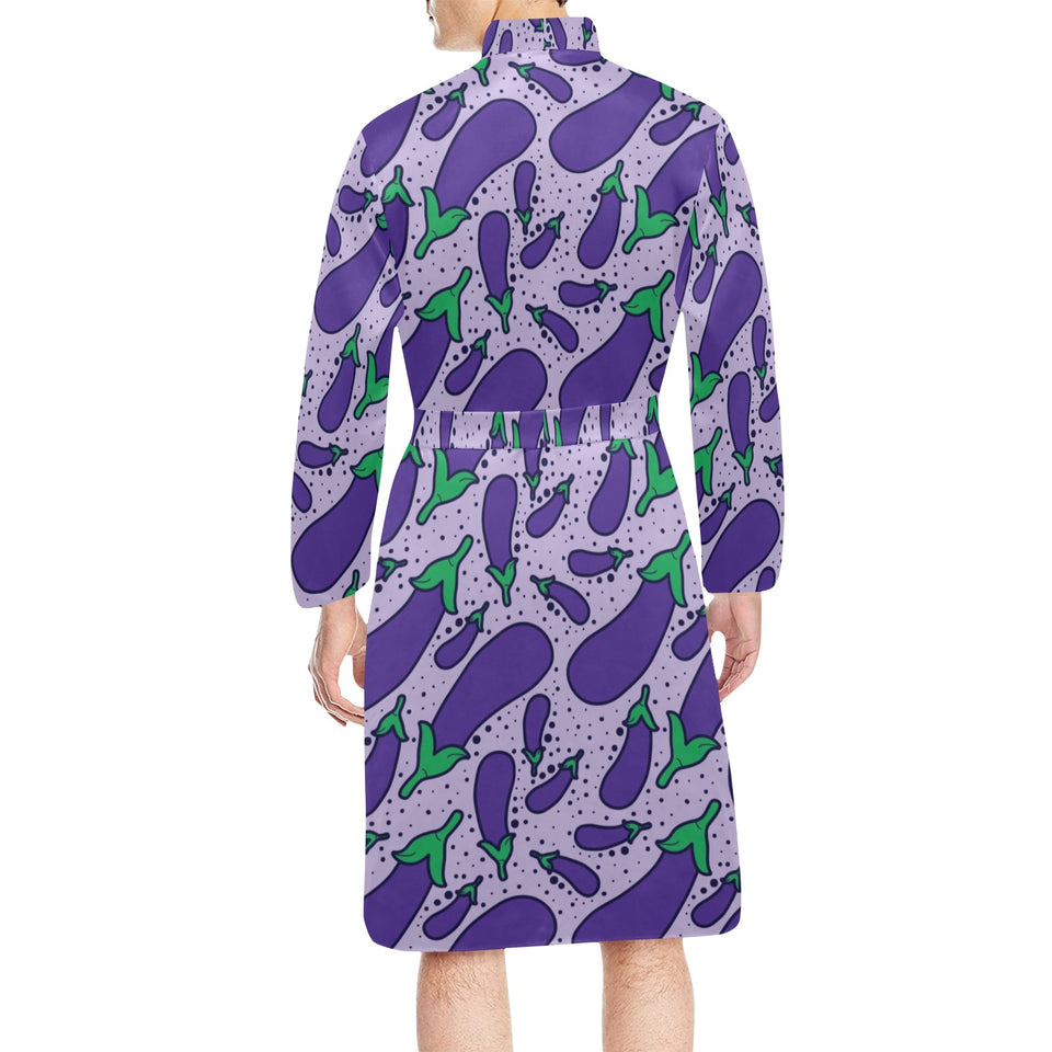 Eggplant Pattern Print Design 03 Men's Long Sleeve Belted Night Robe