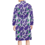 Eggplant Pattern Print Design 03 Men's Long Sleeve Belted Night Robe