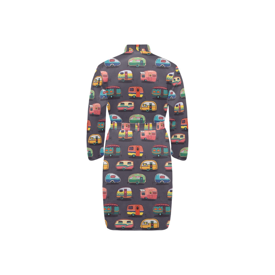 Camper Van Pattern Print Design 02 Men's Long Sleeve Belted Night Robe