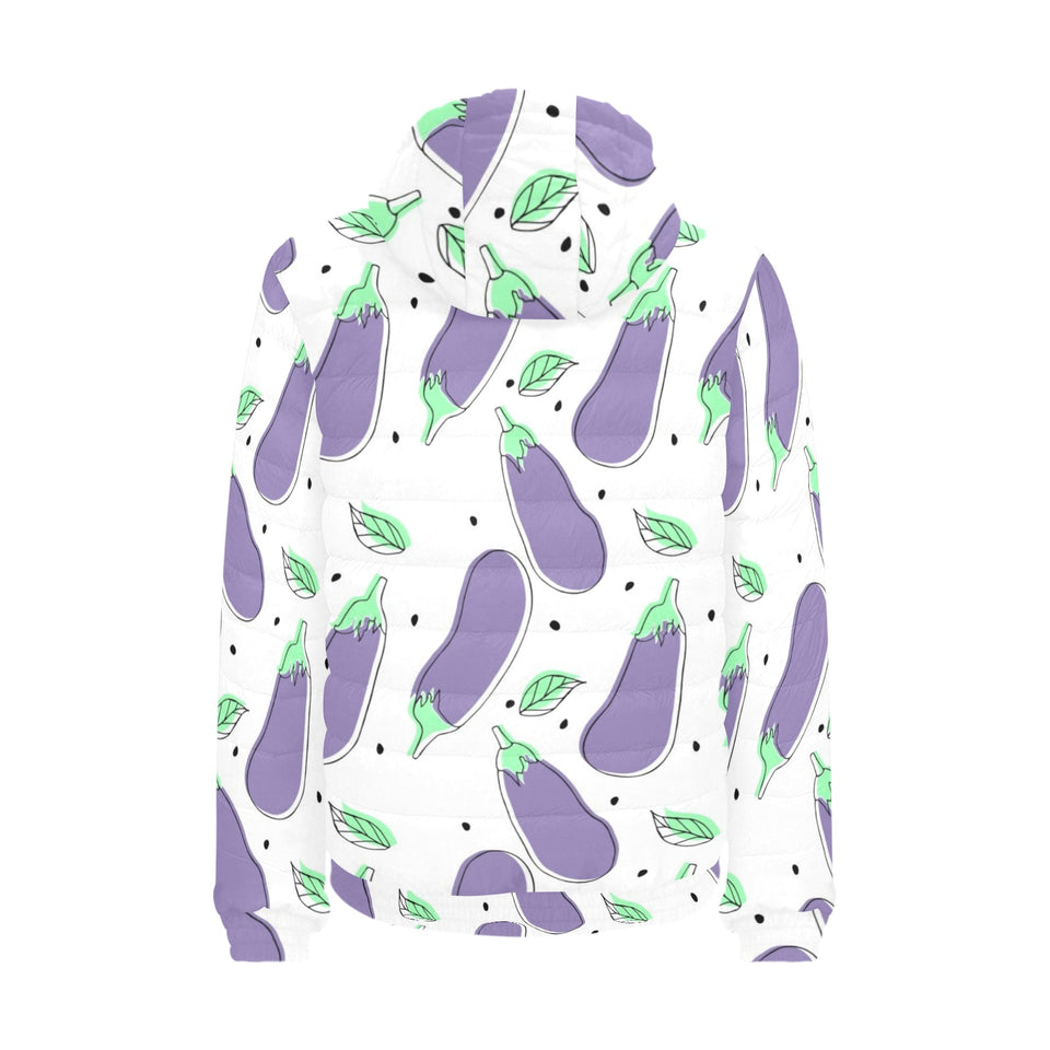 Eggplant Pattern Print Design 05 Men's Padded Hooded Jacket