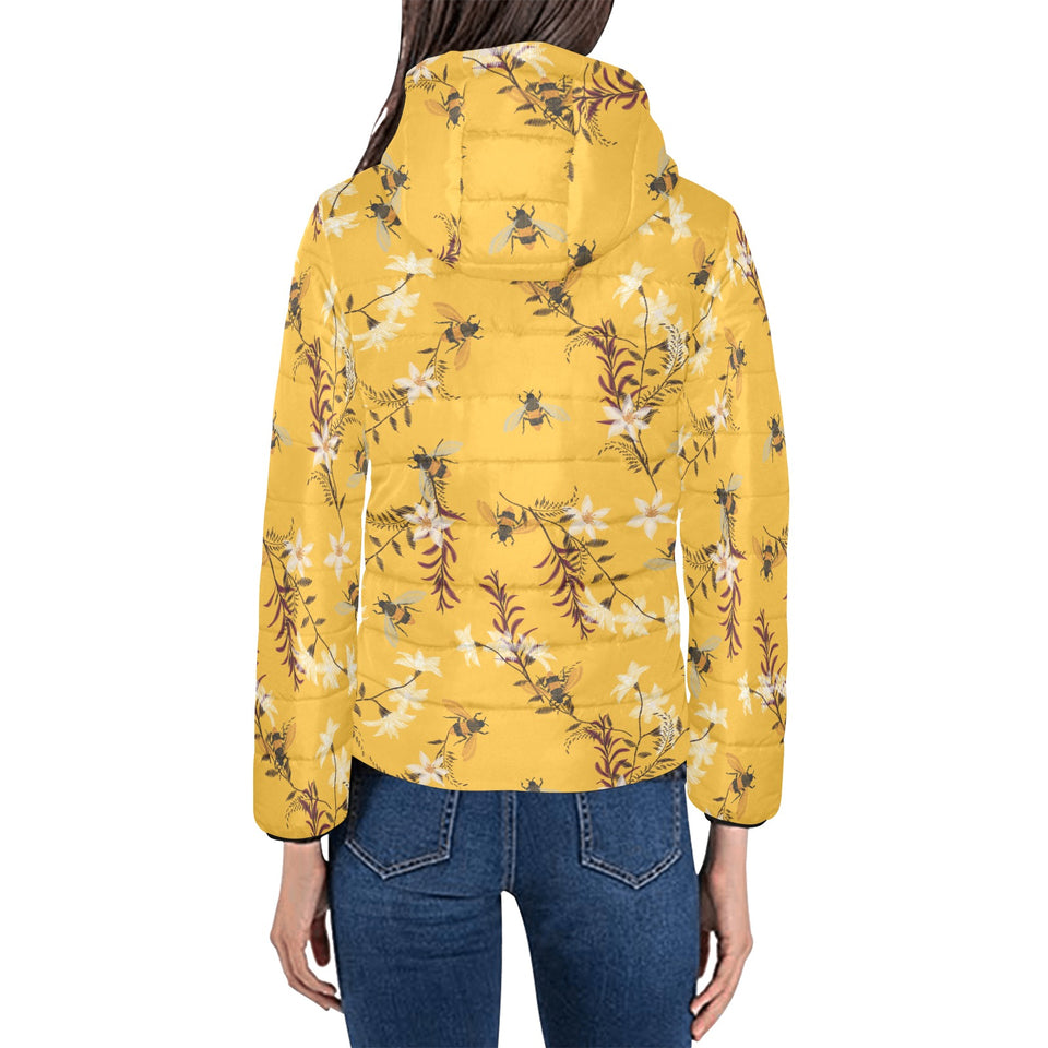 Bee flower pattern Women's Padded Hooded Jacket