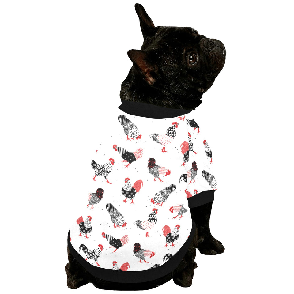 Cool rooster chicken cock floral ornament backgrou All Over Print Pet Dog Round Neck Fuzzy Shirt