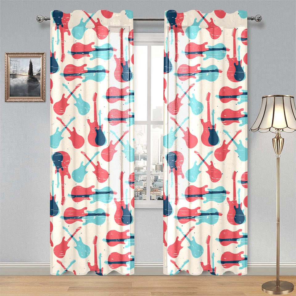 Red Blue guitar pattern Gauze Curtain