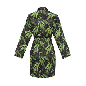 Green Peas Pattern Print Design 02 Women's Long Sleeve Belted Night Robe