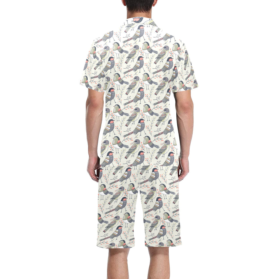 Pigeon Pattern Print Design 04 Men's V-Neck Short Pajama Set