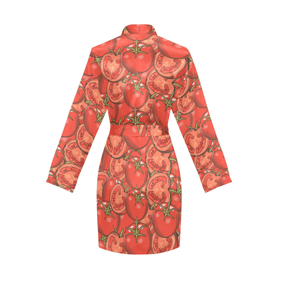 Red Tomato Pattern Women's Long Sleeve Belted Night Robe