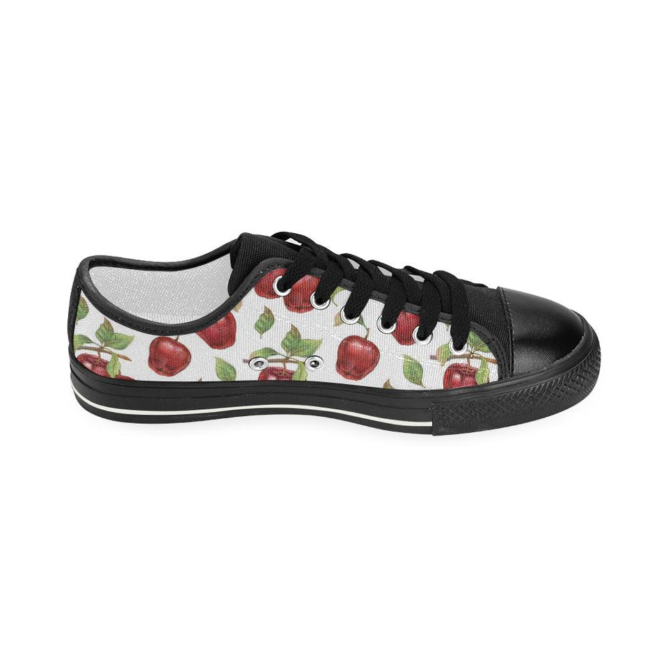 Red apples pattern Kids' Boys' Girls' Low Top Canvas Shoes Black