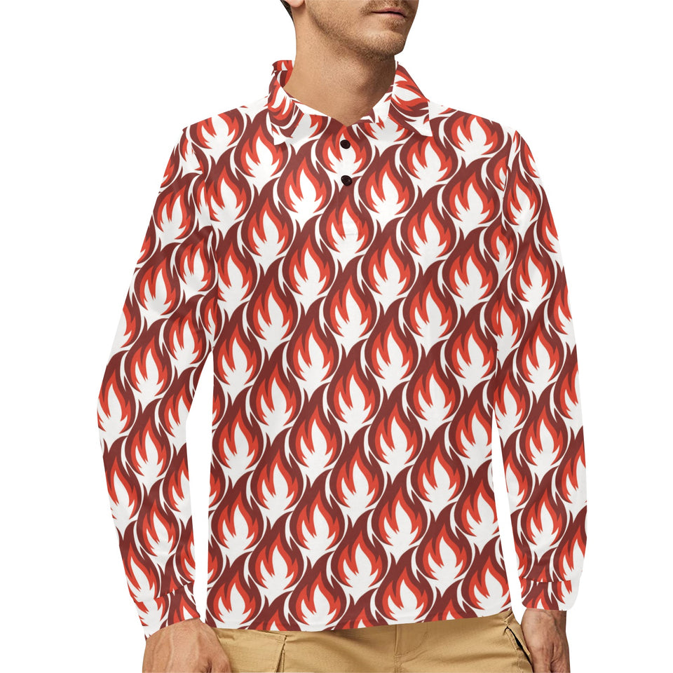 Fire flame symbol design pattern Men's Long Sleeve Polo Shirt