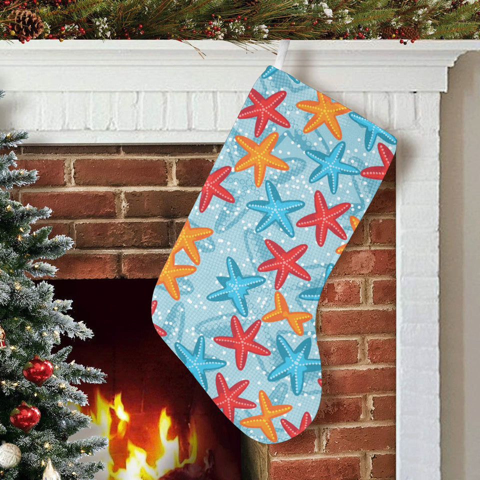 Blue red orange starfish pattern Christmas Stocking