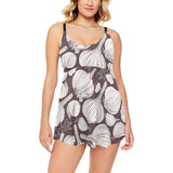 Garlic bulb dark background Chest Sexy Pleated Two Piece Swim Dress