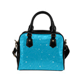 Airplane destinations blue background Shoulder Handbag