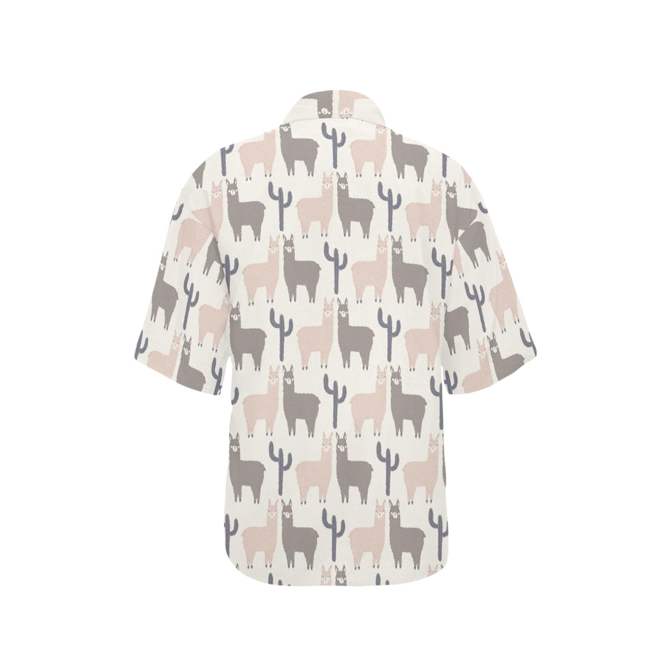 Llama Alpaca pattern Women's All Over Print Hawaiian Shirt