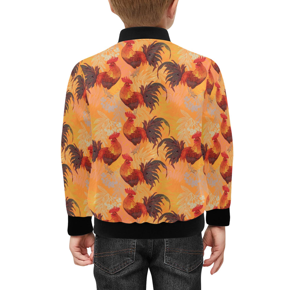 red rooster chicken cock pattern Kids' Boys' Girls' Bomber Jacket