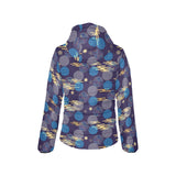 Blue japanese pattern cloud wave flower Women's Padded Hooded Jacket