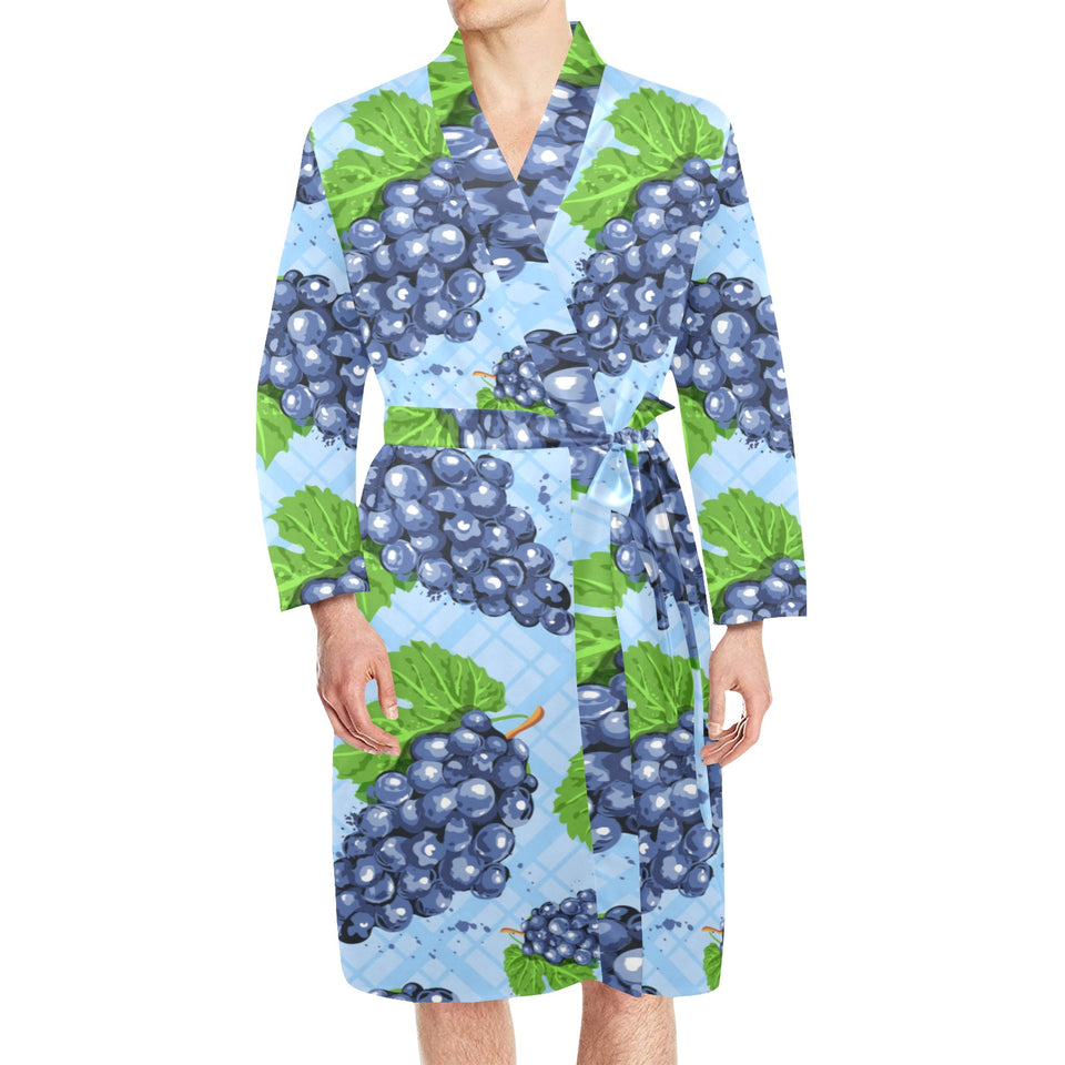 Watercolor grape pattern Men's Long Sleeve Belted Night Robe