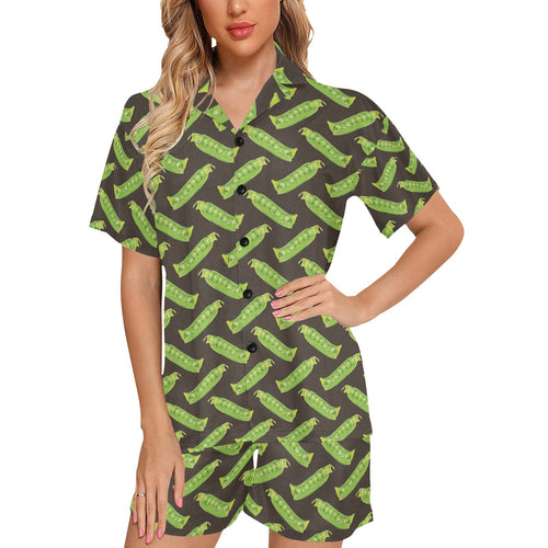 Green Peas Pattern Print Design 05 Women's V-Neck Short Pajama Set