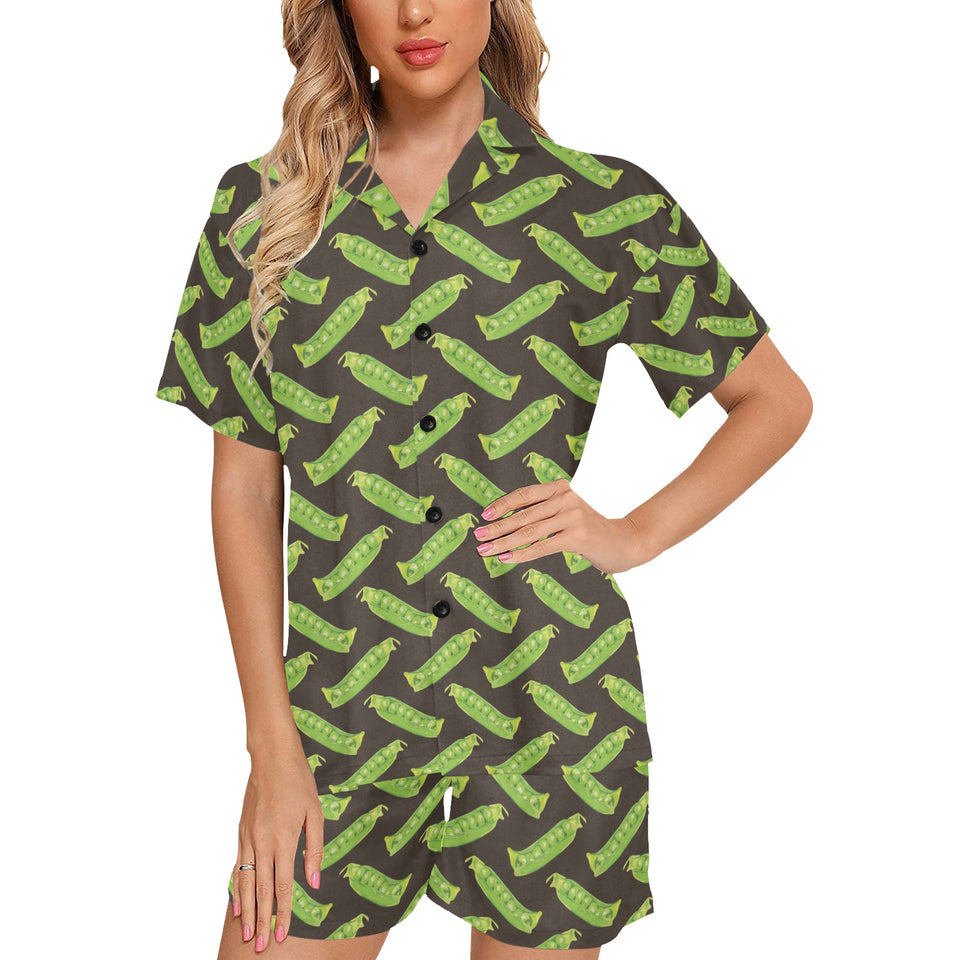Green Peas Pattern Print Design 05 Women's V-Neck Short Pajama Set