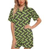 Green Peas Pattern Print Design 05 Women's V-Neck Short Pajama Set