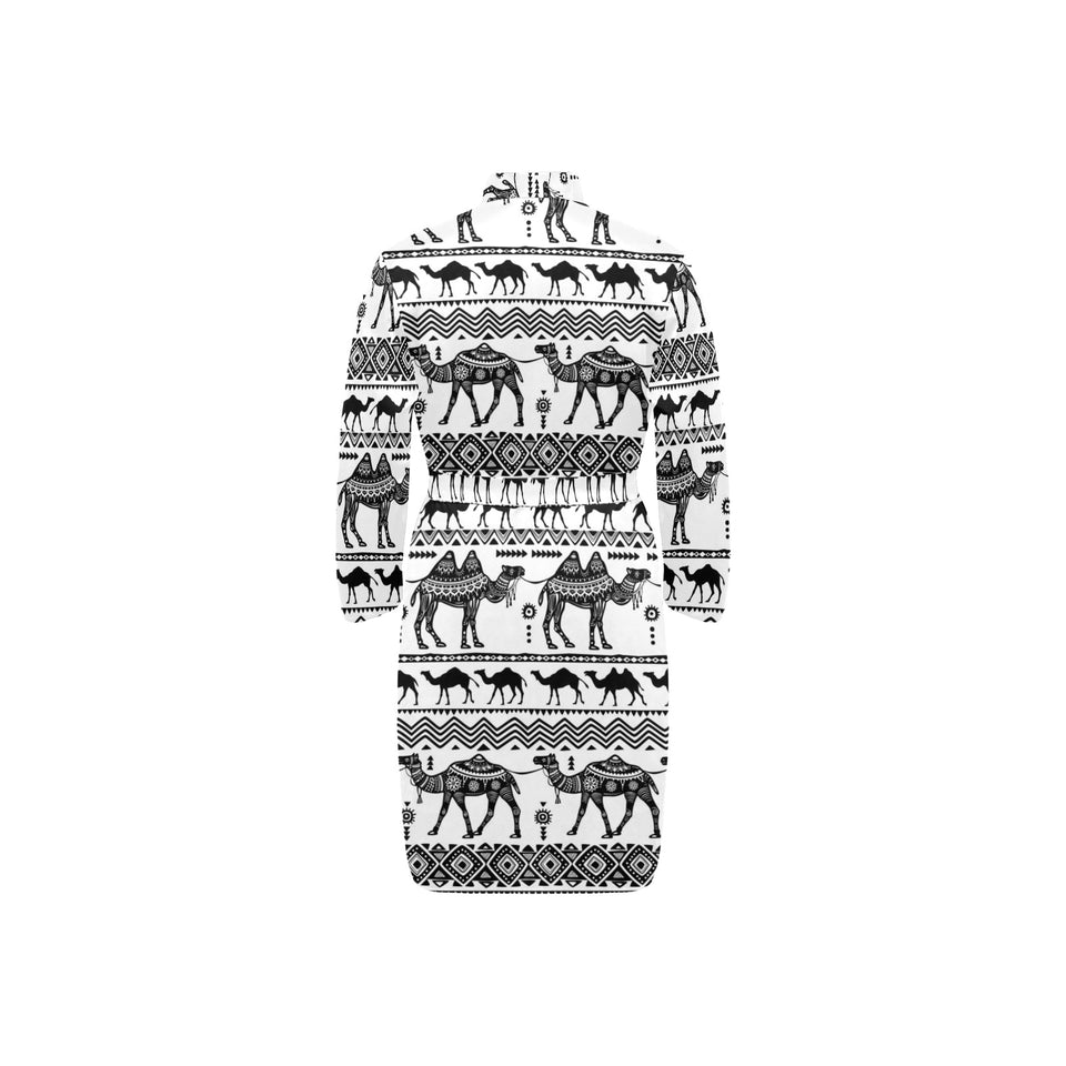 Camel polynesian tribal pattern Men's Long Sleeve Belted Night Robe