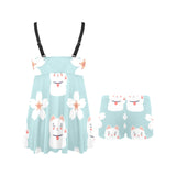 Maneki neko cat sakura Chest Sexy Pleated Two Piece Swim Dress