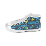 Shark dangerous Men's High Top Canvas Shoes White
