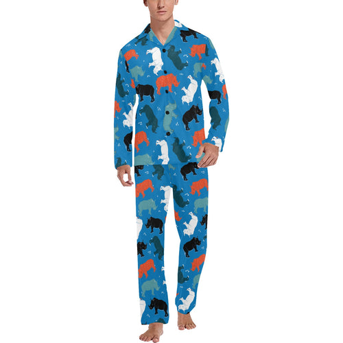 Colorful rhino pattern Men's Long Pajama Set
