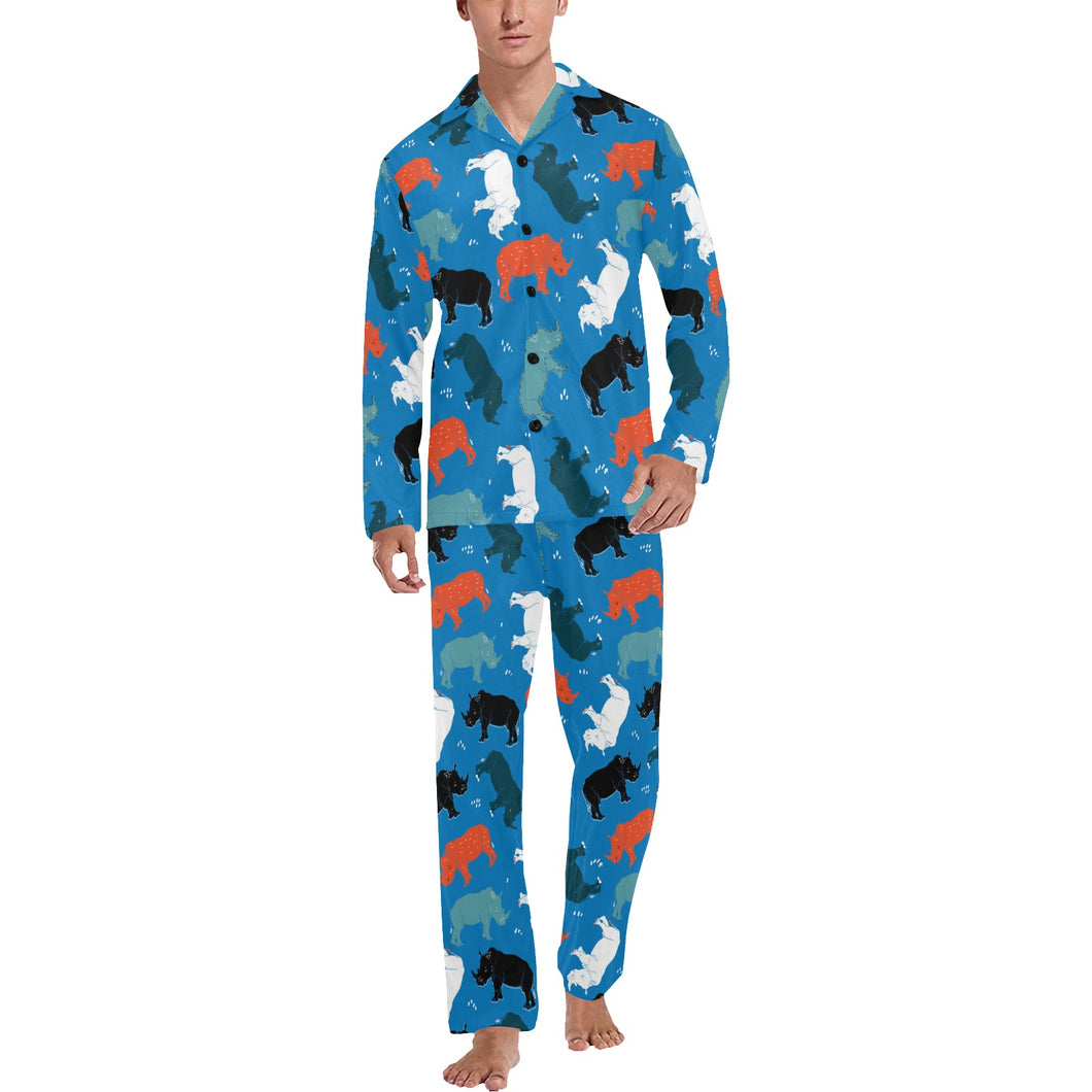 Colorful rhino pattern Men's Long Pajama Set