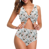cute mermaid pattern Chest Bowknot High Waisted Bikini Swimsuit